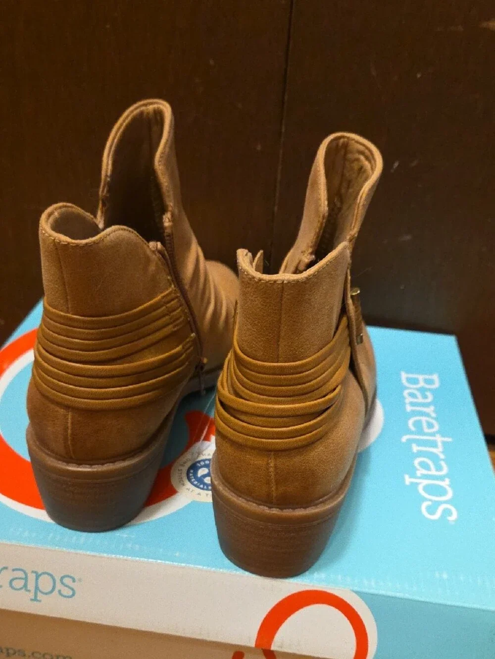 BareTraps Women's Cognac Tan Ruched Ankle Booties